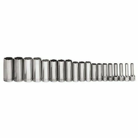 WILLIAMS Socket Set, 19 Pieces, 3/8 Inch Dr, Deep, 3/8 Inch Size JHWMSBD19HRC
